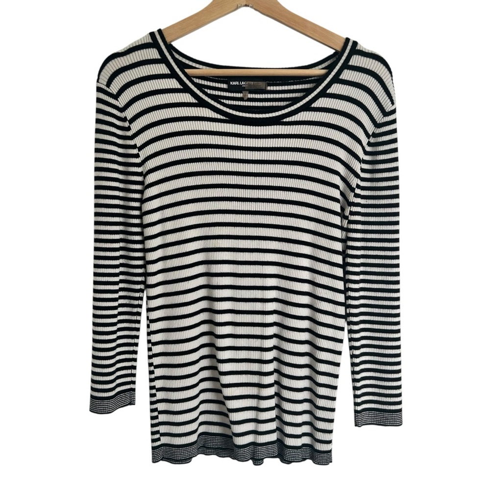 Karl Lagerfeld Paris women’s long sleeve black & white stripe sweater size Large